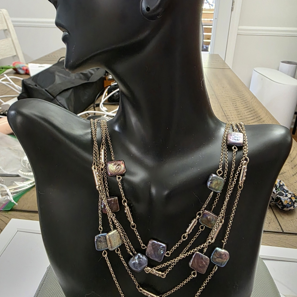 Chic Multi-Chain Necklace with Iridescent Stones